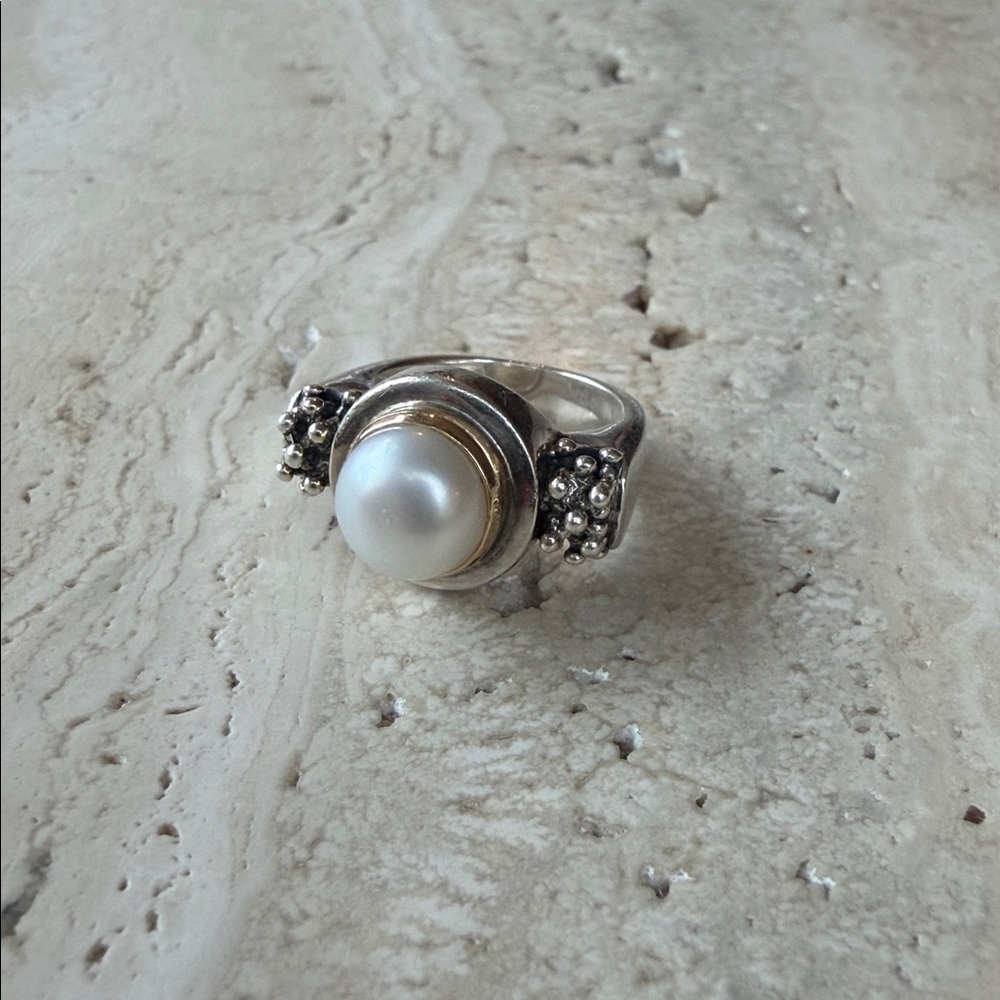 Michael Dawkins sterling Silver and 14k Gold Pearl Ring size 6